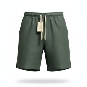 Alex Crane Bo Shorts Men S Pine Green Linen Drawstring Casual Summer Beach